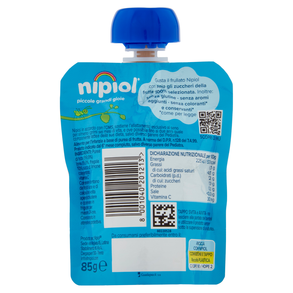 nipiol mela fragola frullato 100% frutta 85 g