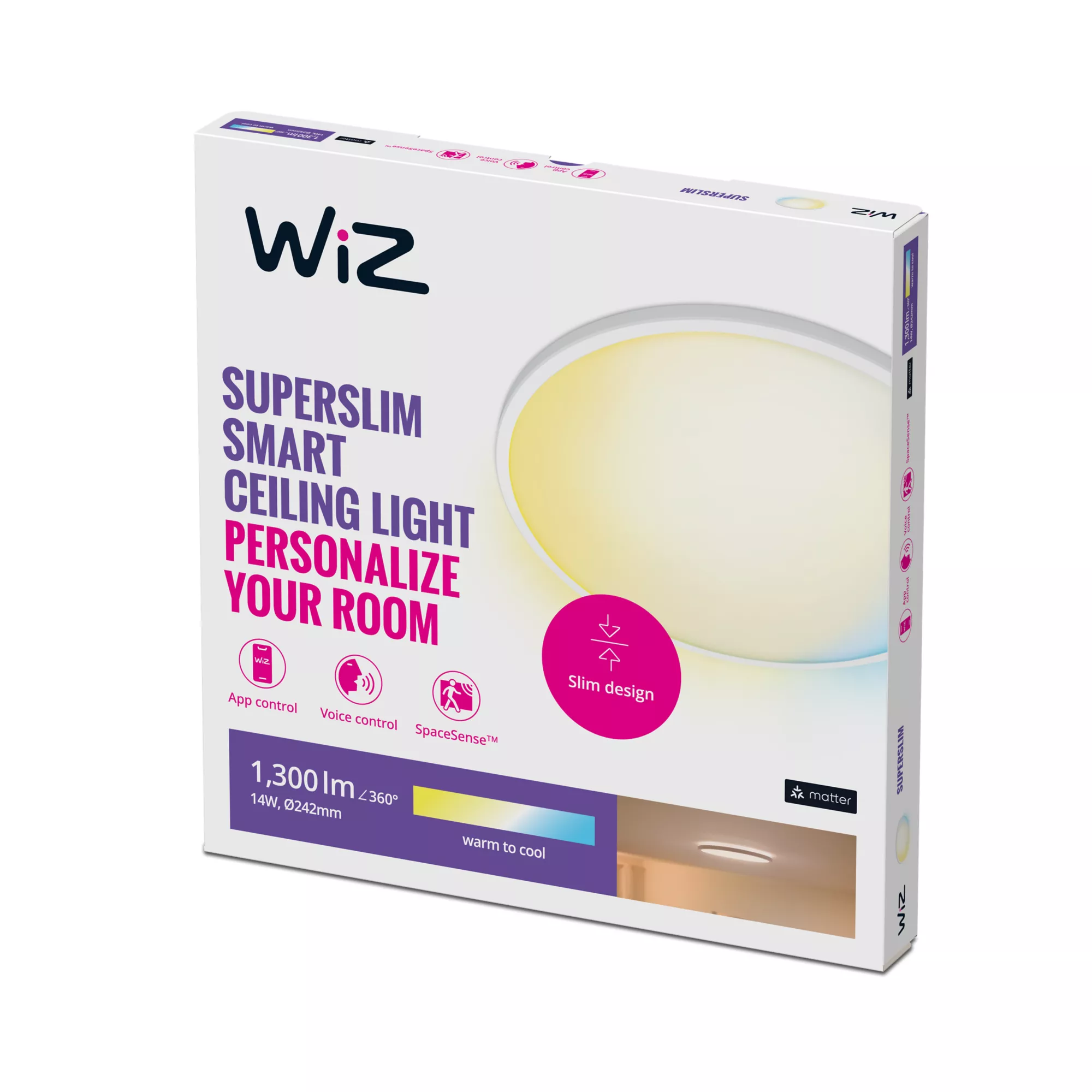 WiZ Plafoniera Smart Super Slim Dimmerabile Luce Bianca da Calda a Fredda