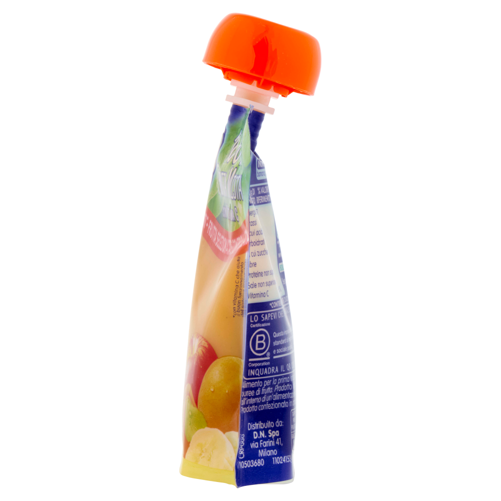 MELLIN Merenda di Frutta 100% Frutta Mista con Mela, Pera, Banana Albicocca, dal 6° mese, Pouch 90 g