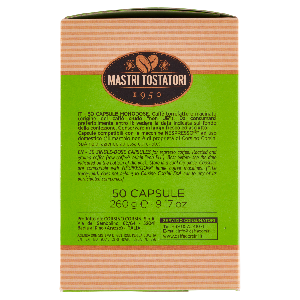 Mastri Tostatori 50 Capsule Compostabili Compatibili Nespresso Classico Italiano 260 g