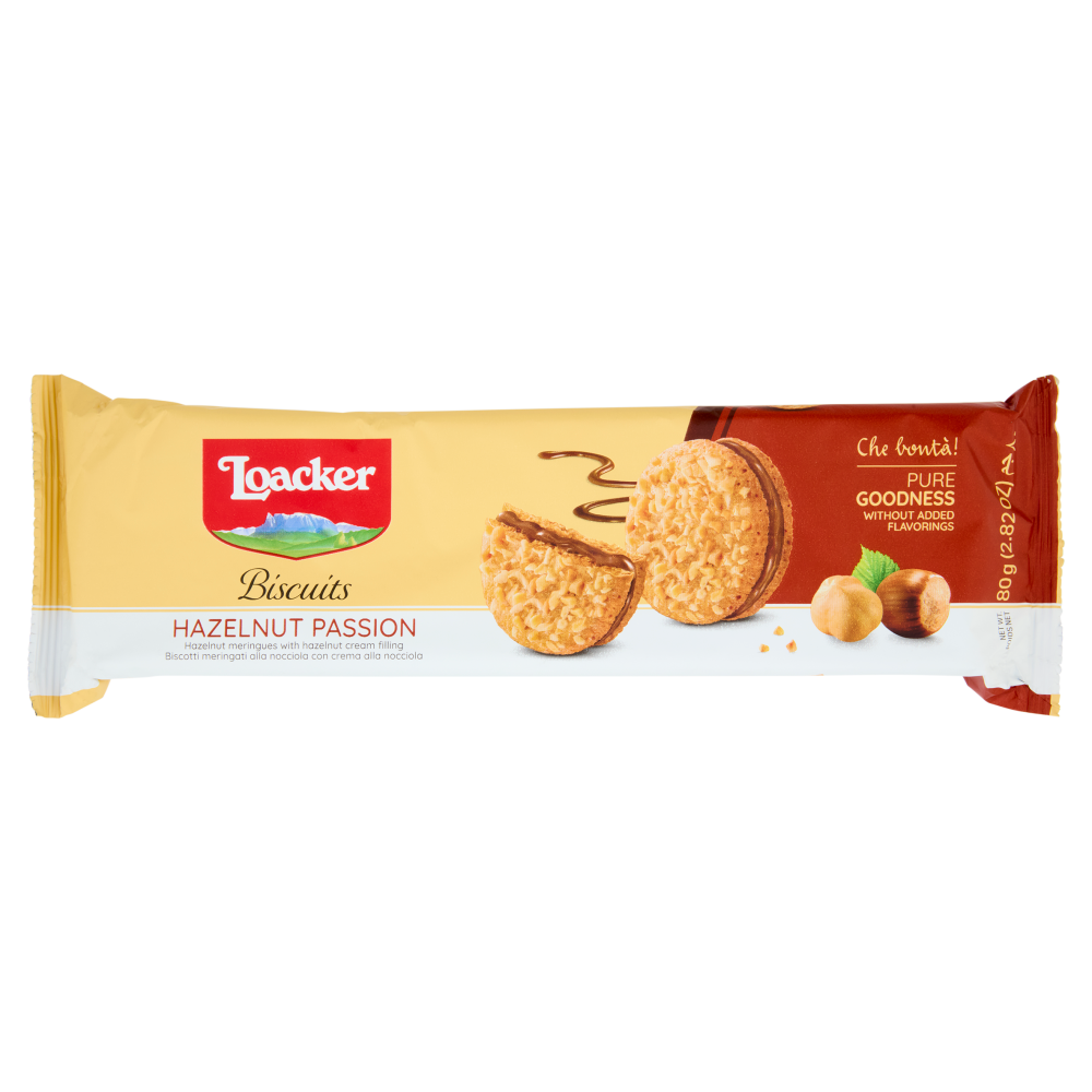Loacker Biscuits Hazelnut Passion Biscotti meringati con crema alla Nocciola 80g