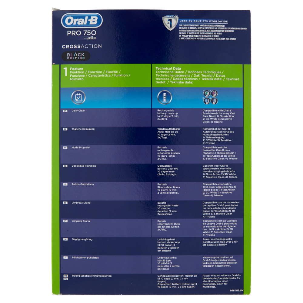 Oral-B Power Spazzolino Elettrico Ricaricabile Pro 750 Black + Custodia viaggio nera-Special Edition