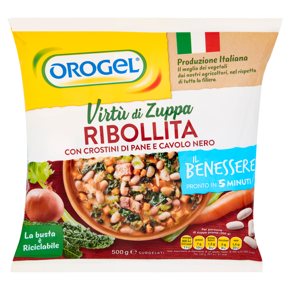 Orogel Il Benessere Virtù di Zuppa Ribollita con Crostini di Pane e Cavolo Nero Surgelati 500 g