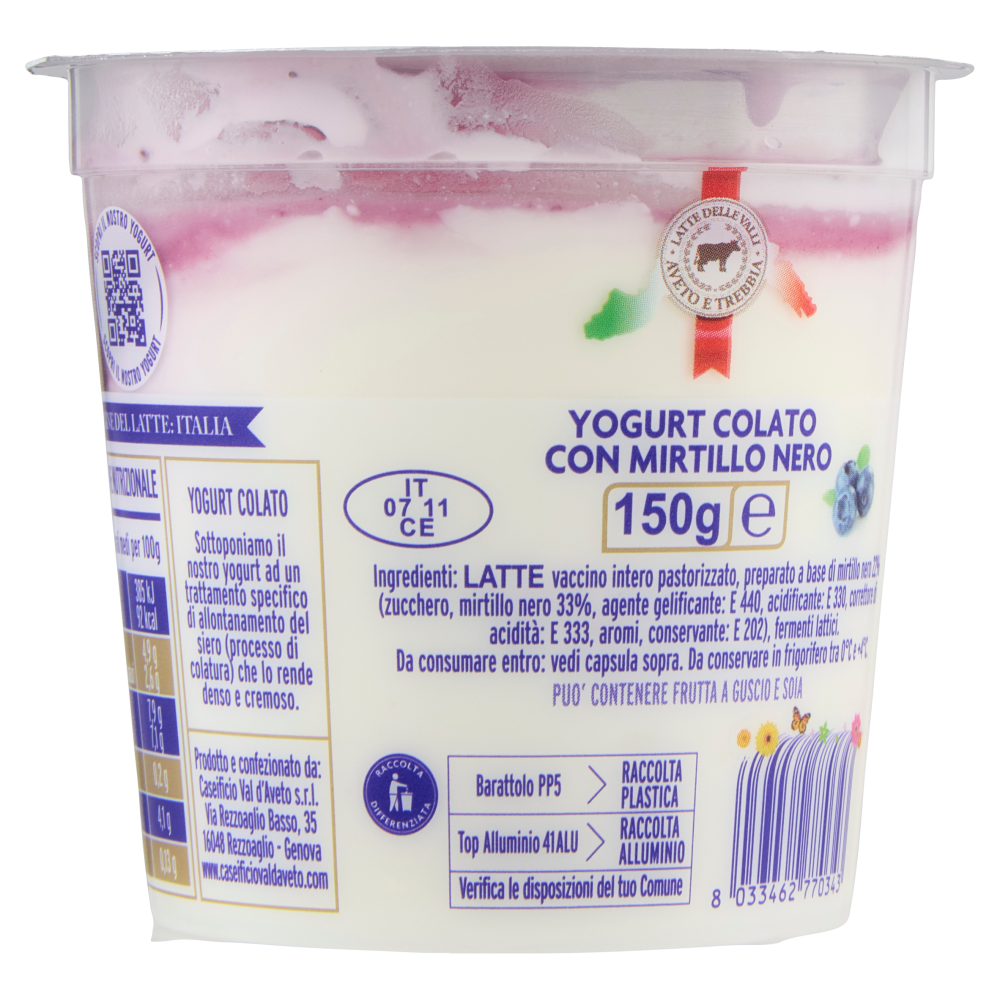Caseificio Val d'Aveto Yogurt Colato con Mirtillo Nero 150 g