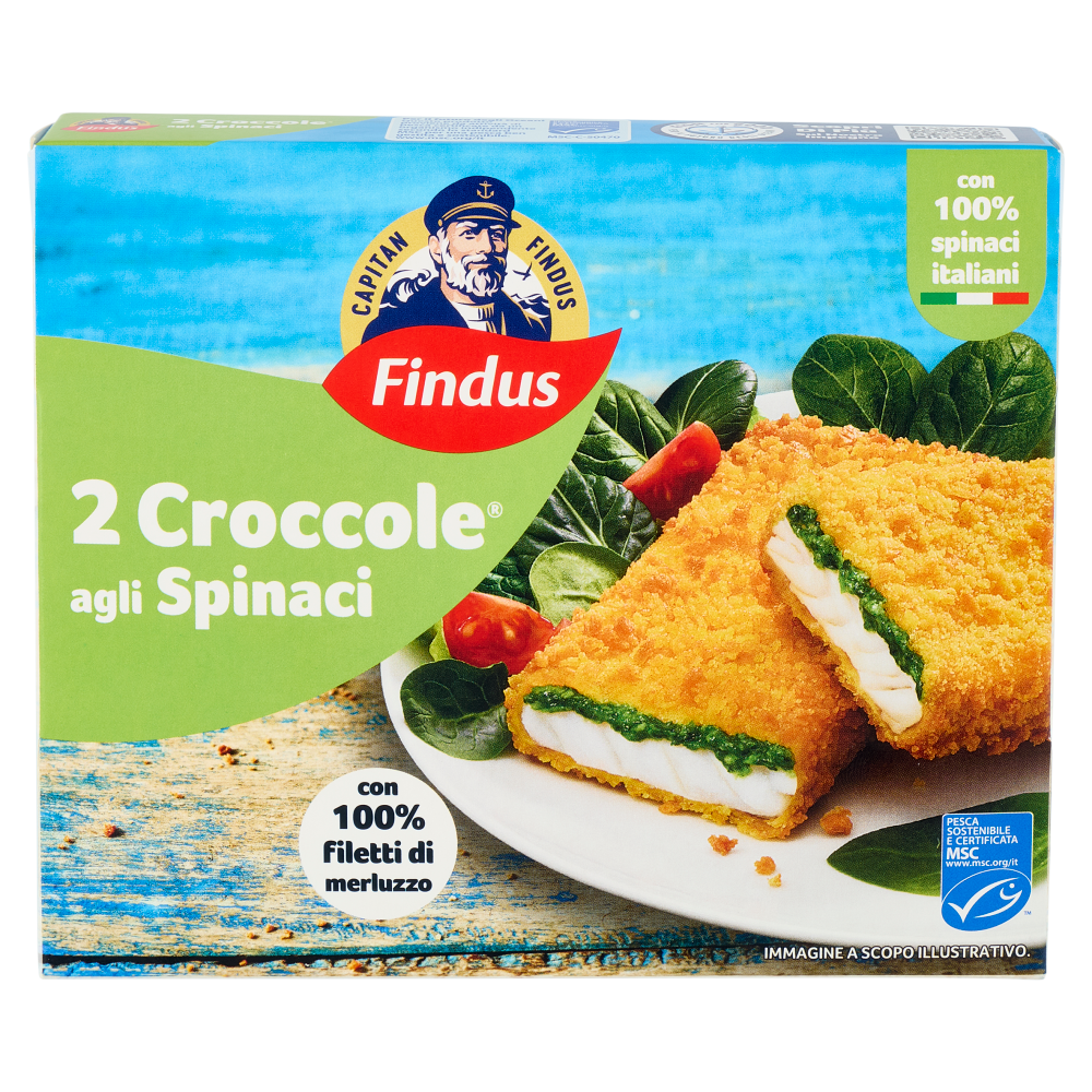 Capitan Findus 2 Croccole agli Spinaci con 100% Filetti di Merluzzo 200 g
