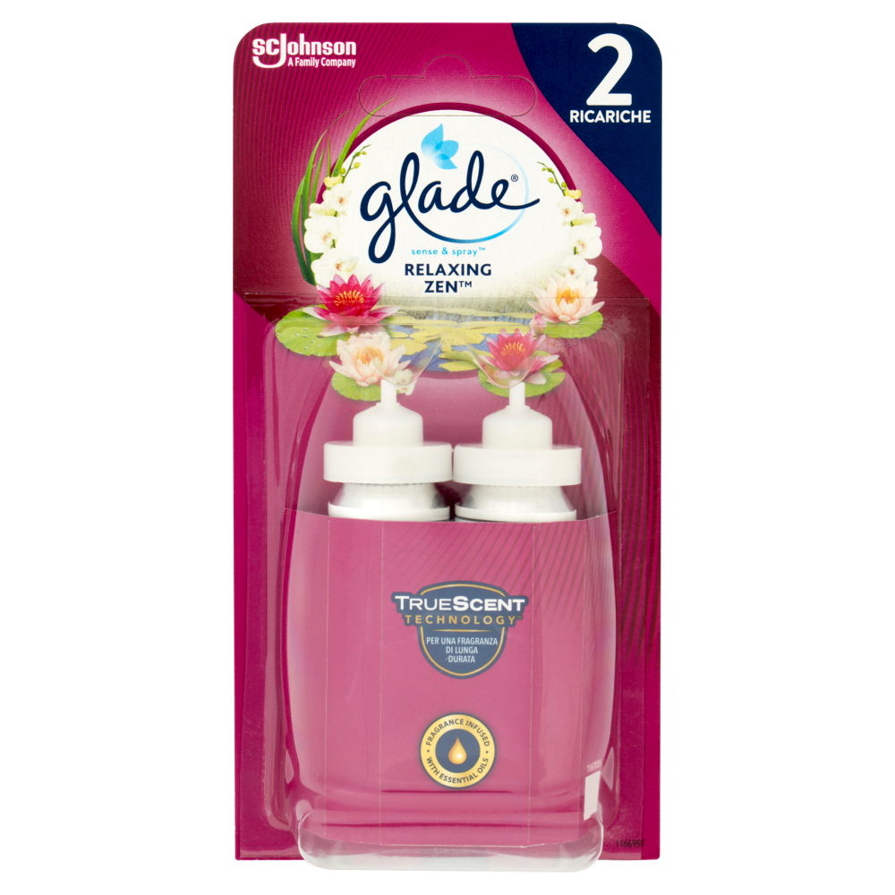 Glade Sense&Spray Doppia Ricarica, Deodorante per Ambienti con Sensore Fragranza Relaxing Zen 2x18ml