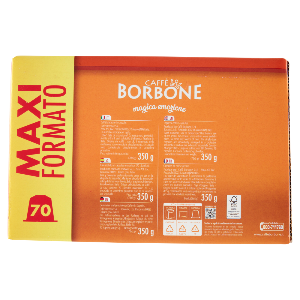 Caff&egrave; Borbone Miscela Decisa Capsule Compatibili Nespresso* 70 x 5 g