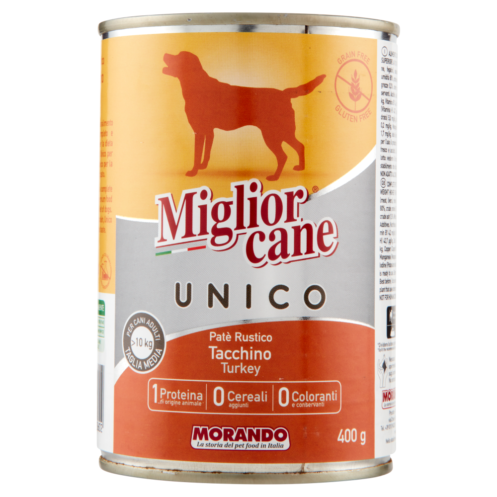 Migliorcane Unico Pat&egrave; Rustico Tacchino per Cani Adulti >10 kg Taglia Media 400 g