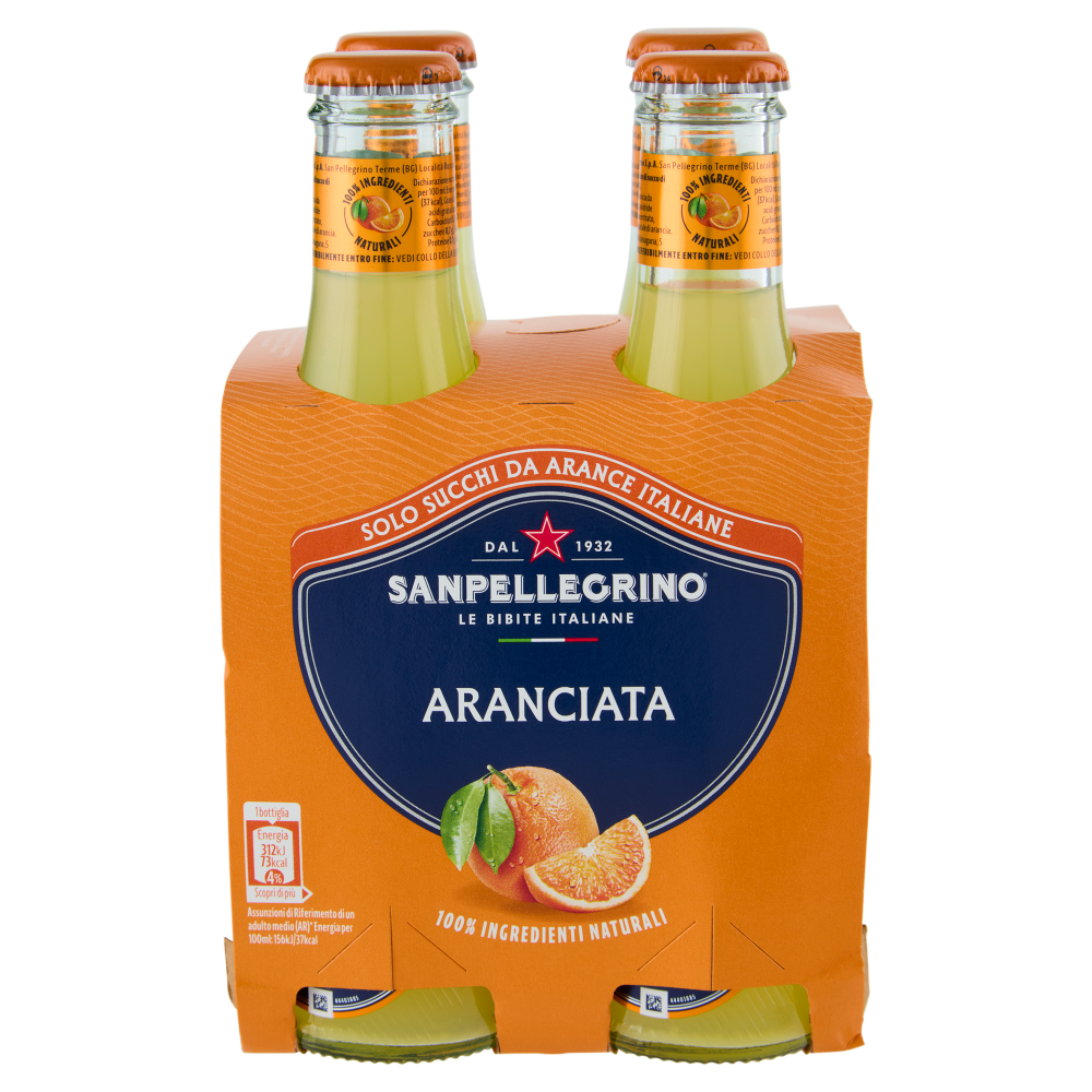 BIBITE SANPELLEGRINO, Bevanda Gassata,Aranciata, Vetro - 4x200ml