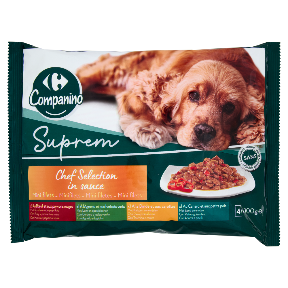 Carrefour Companino Suprem Chef Selection in suace con Manzo, Agnello, Tacchino e Anatra 4 x 1000 g