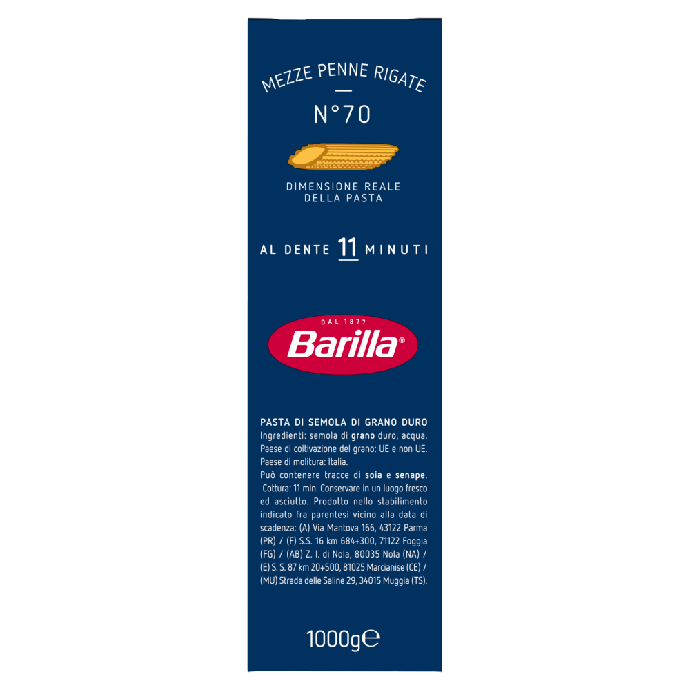 Barilla Pasta Mezze Penne Rigate n.70 1Kg