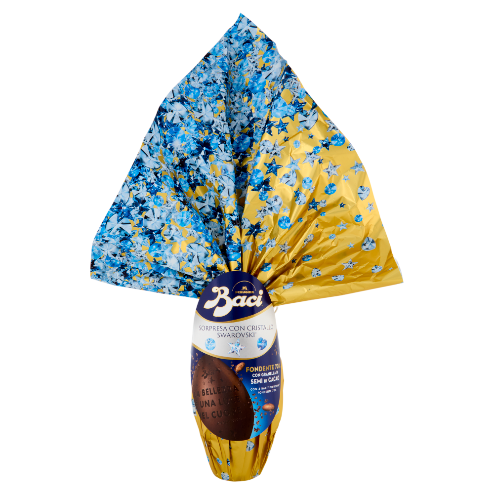 BACI PERUGINA Uovo di Pasqua Cioccolato Fondente 70% con Sorpresa Swarovski e 4 Cioccolatini 310g