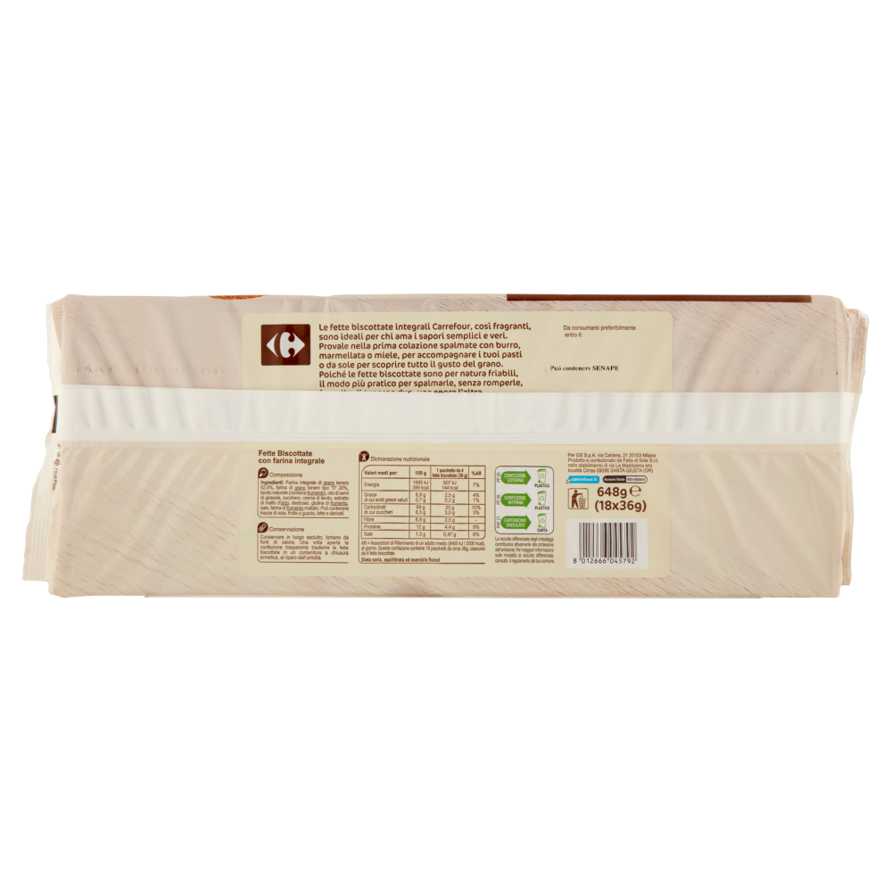 Carrefour Fette Biscottate Integrali 18 x 36 g