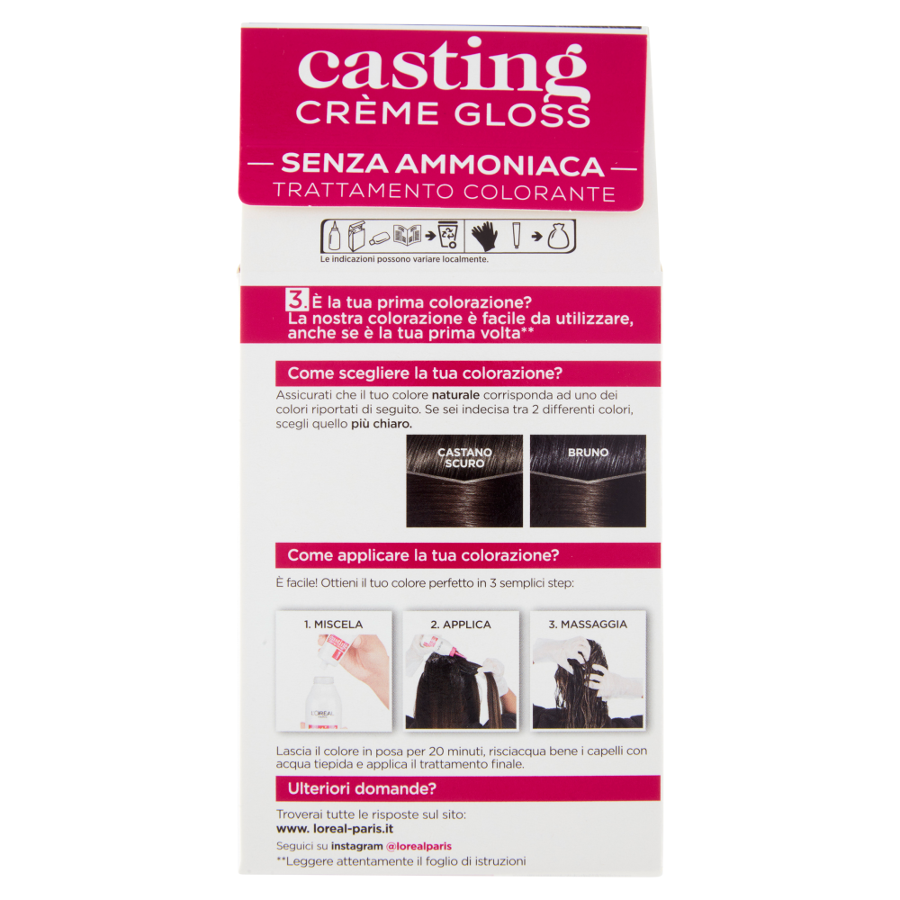 L'Oréal Paris Tinta Capelli Casting Creme Gloss, Senza Ammoniaca, 300 Castano Scuro