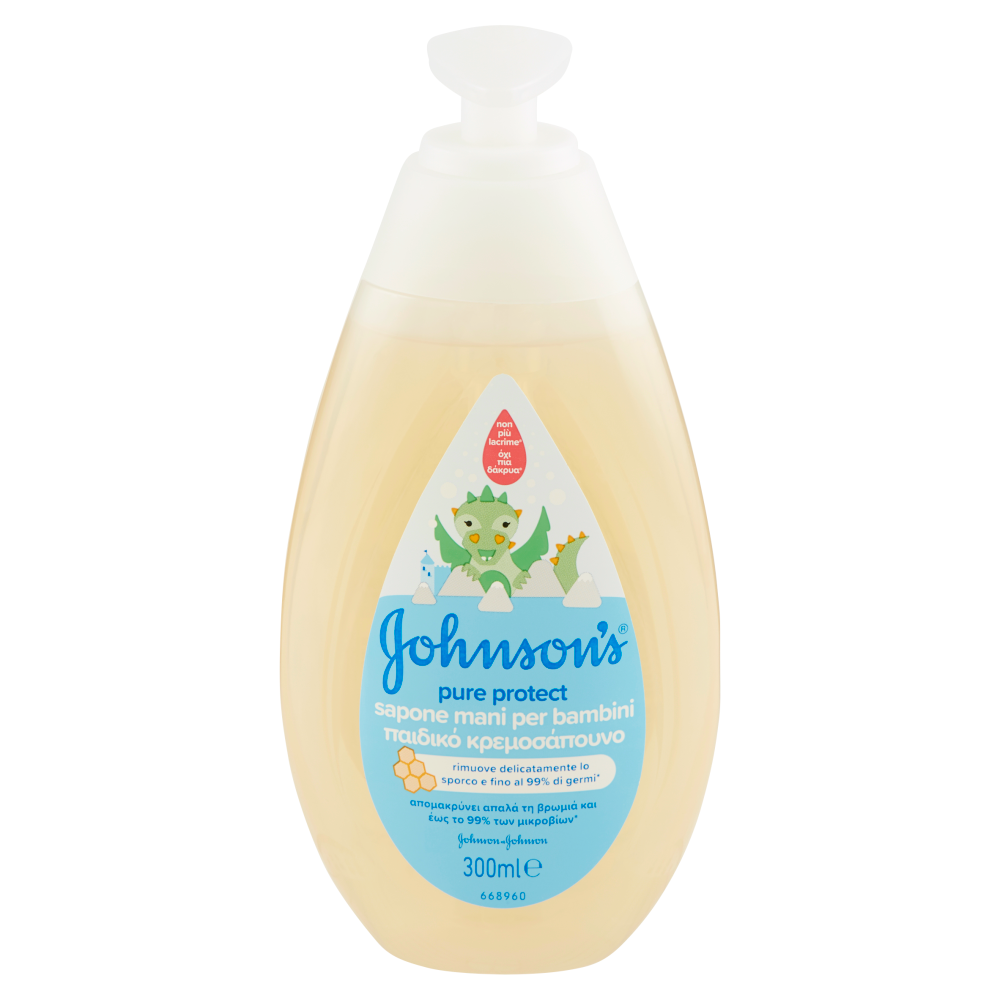 Johnson's Baby Sapone Mani Pure&Protect, Rimuove Delicatamente Lo Sporco Fino Al 99% Di Germi, 300ml