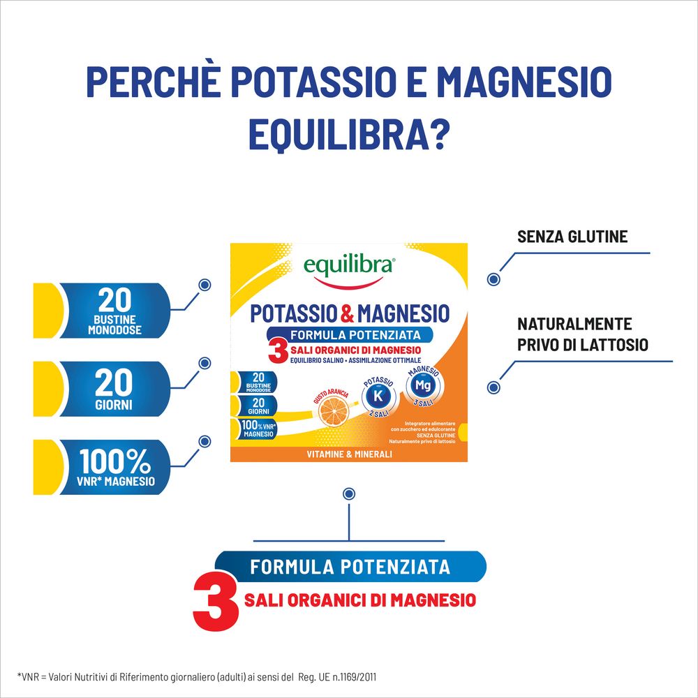 Equilibra Potassio e Magnesio 3 Formula Potenziata Bustine Monodose 20 x 5,2 g