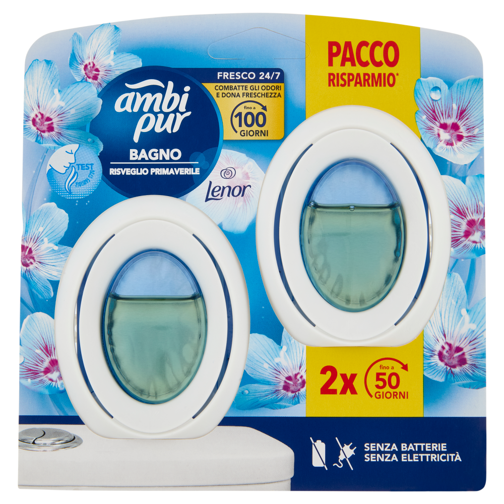 Ambi Pur Bagno Profumatore per Ambienti Elimina e Previene gli Odori, Risveglio Primaverile 2x7,5 ml