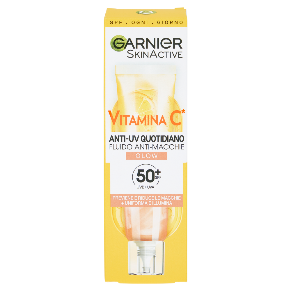 Garnier SkinActive Vitamina C Fluido Anti-UV Anti-Macchie Glow SPF 50+, 40ml