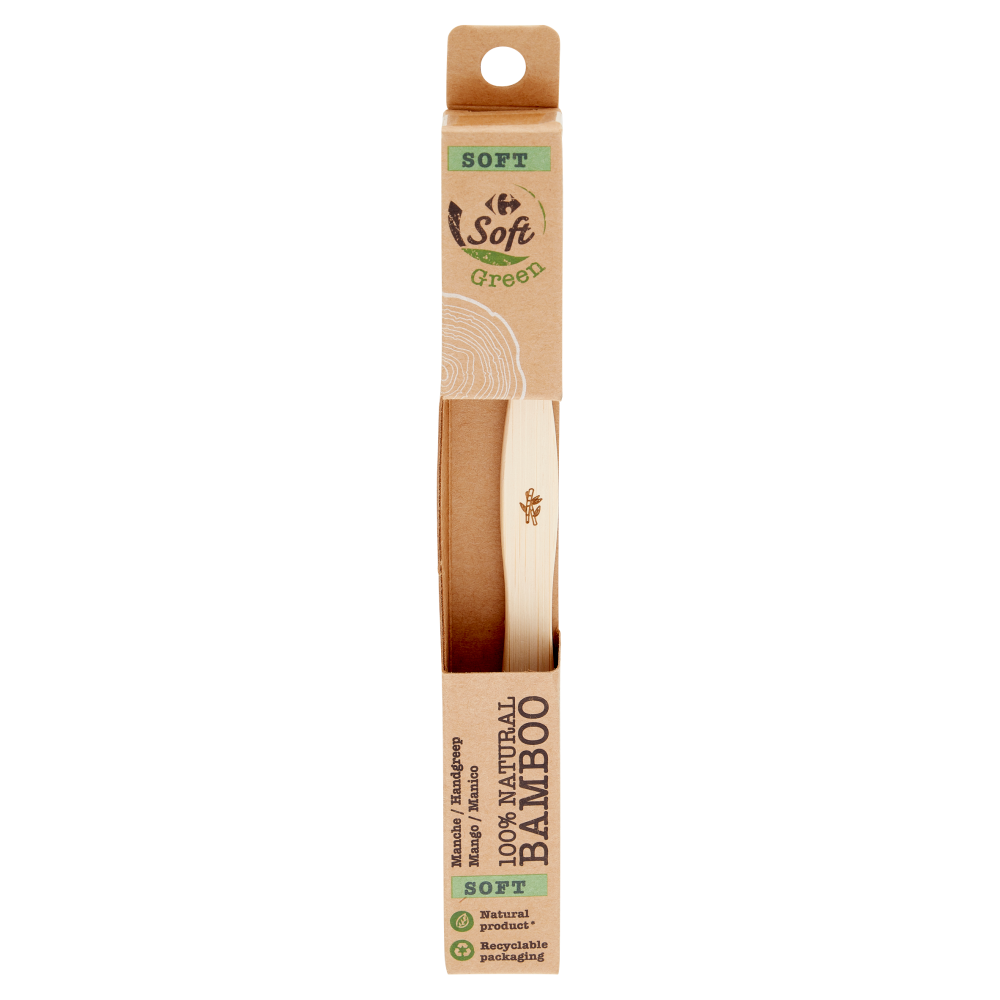 Carrefour Soft Green Spazzolino da denti Morbido Manico 100% Natural Bamboo