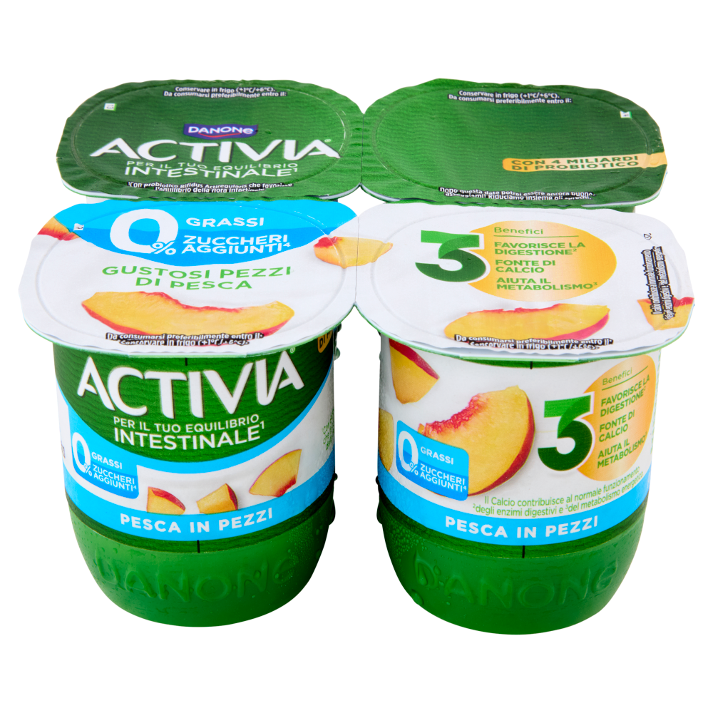 ACTIVIA Yogurt con Probiotico Bifidus, 0% Grassi, 0% Zuccheri Aggiunti, Pesca, 4x125g