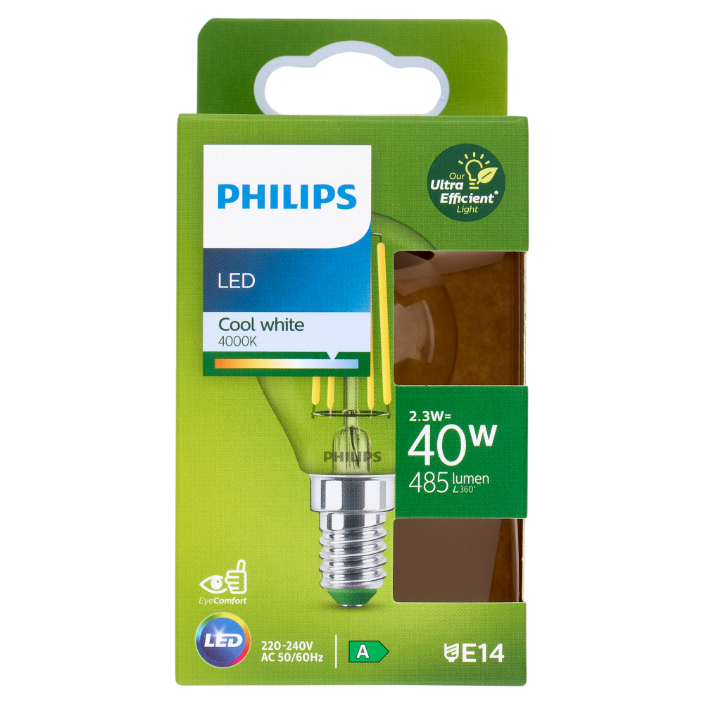 Philips Led Sfera Vetro Filamento 40W E14 4000K 