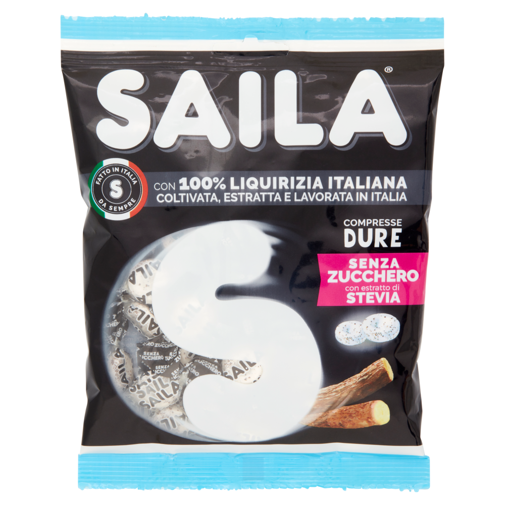 Saila con 100% Liquirizia Italiana Compresse Dure Senza Zucchero con estratto di Stevia 75 g