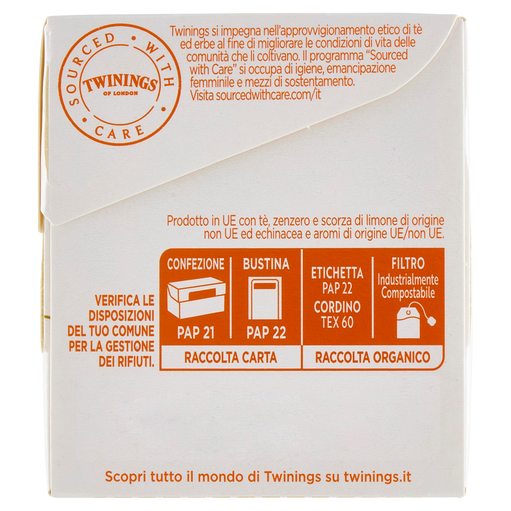 Twinings Benessere Difesa Tisana e Tè Verde, Zenzero aromatizzati Limone Vitamina C 18 filtri 36 g