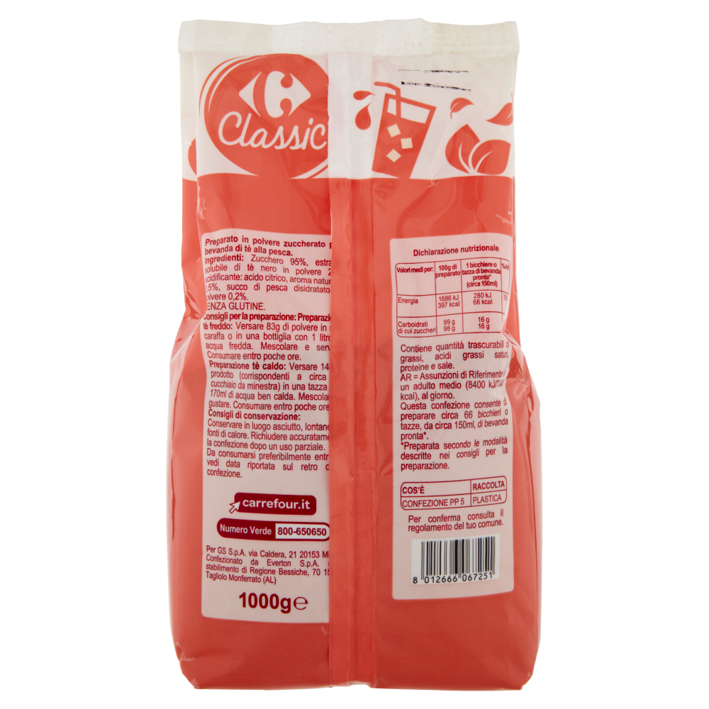 Carrefour Classic Preparato Solubile Tè alla Pesca 1000 g