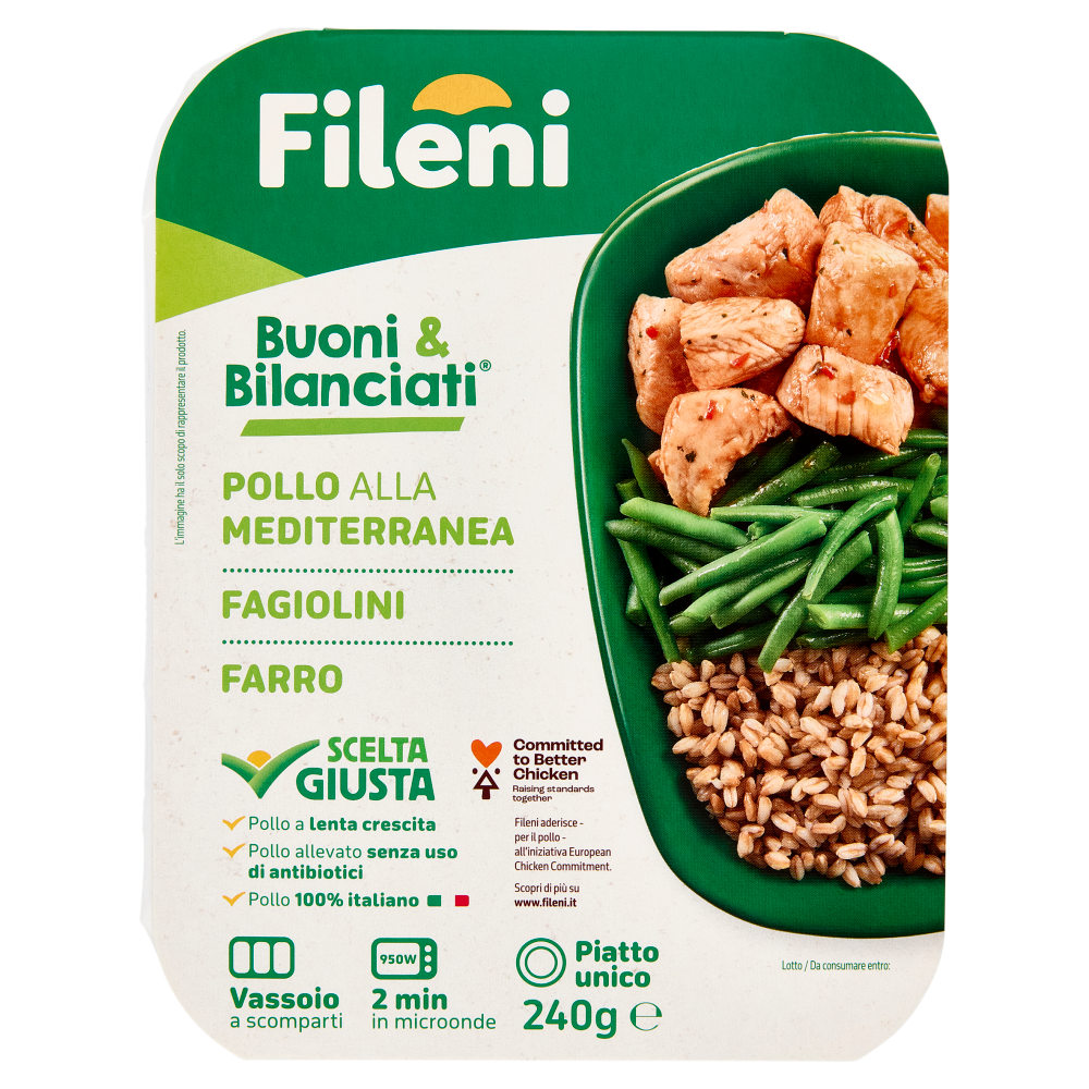Fileni Buoni & Bilanciati Pollo alla Mediterranea, Fagiolini, Farro 240 g