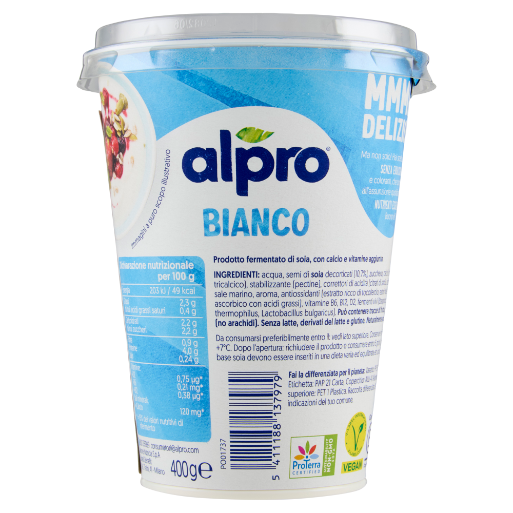 ALPRO Alternativa Vegetale allo Yogurt, Bianco, a base di Soia, basso in Grassi, No Lattosio, 400g