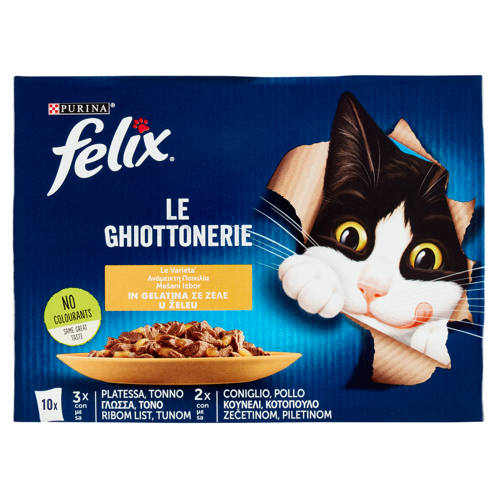 FELIX Le Ghiottonerie le Varietà in Gelatina (Platessa/Tonno & Coniglio/Pollo) 10 x 85 g