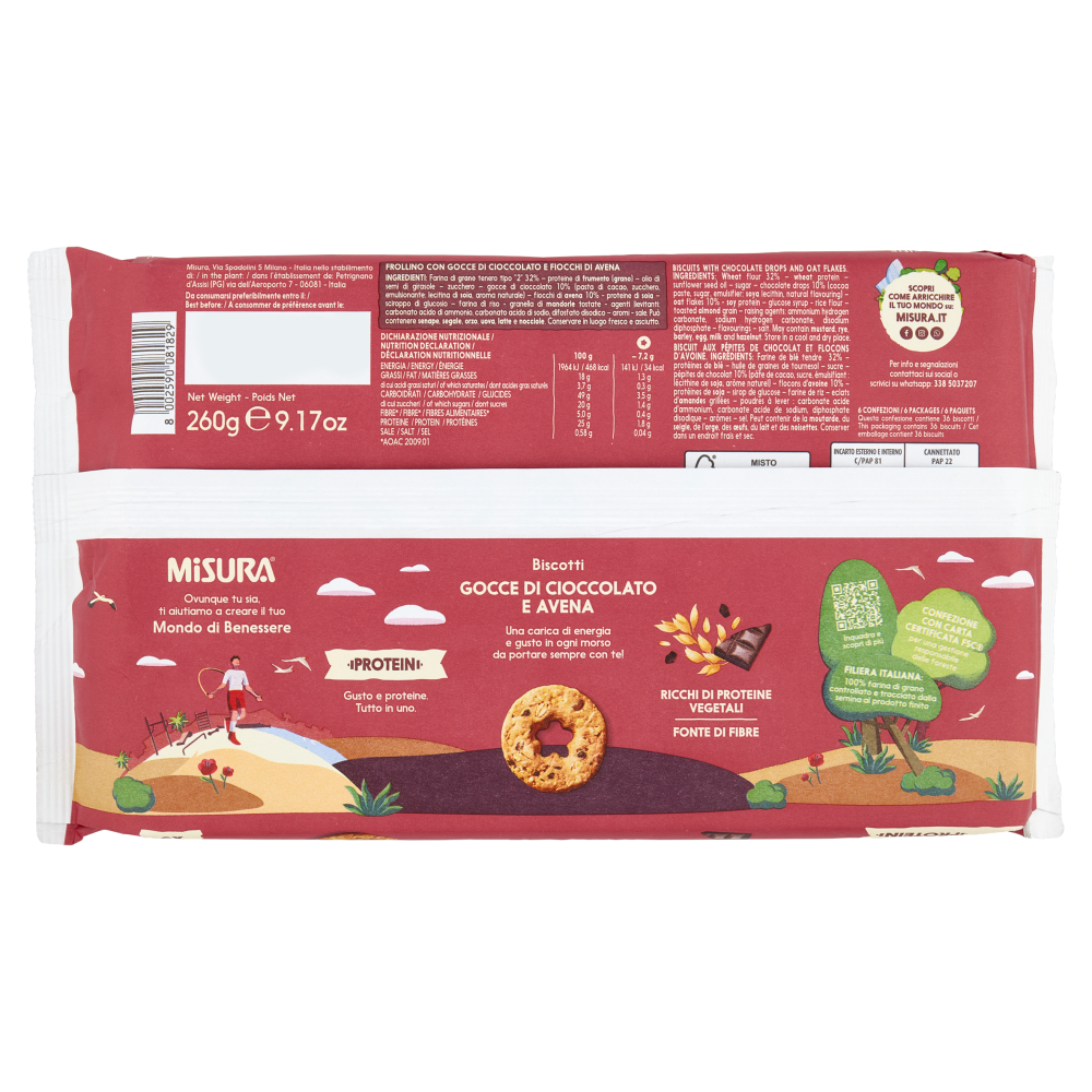 Misura Protein Biscotti Gocce di Cioccolato e Avena 260 g