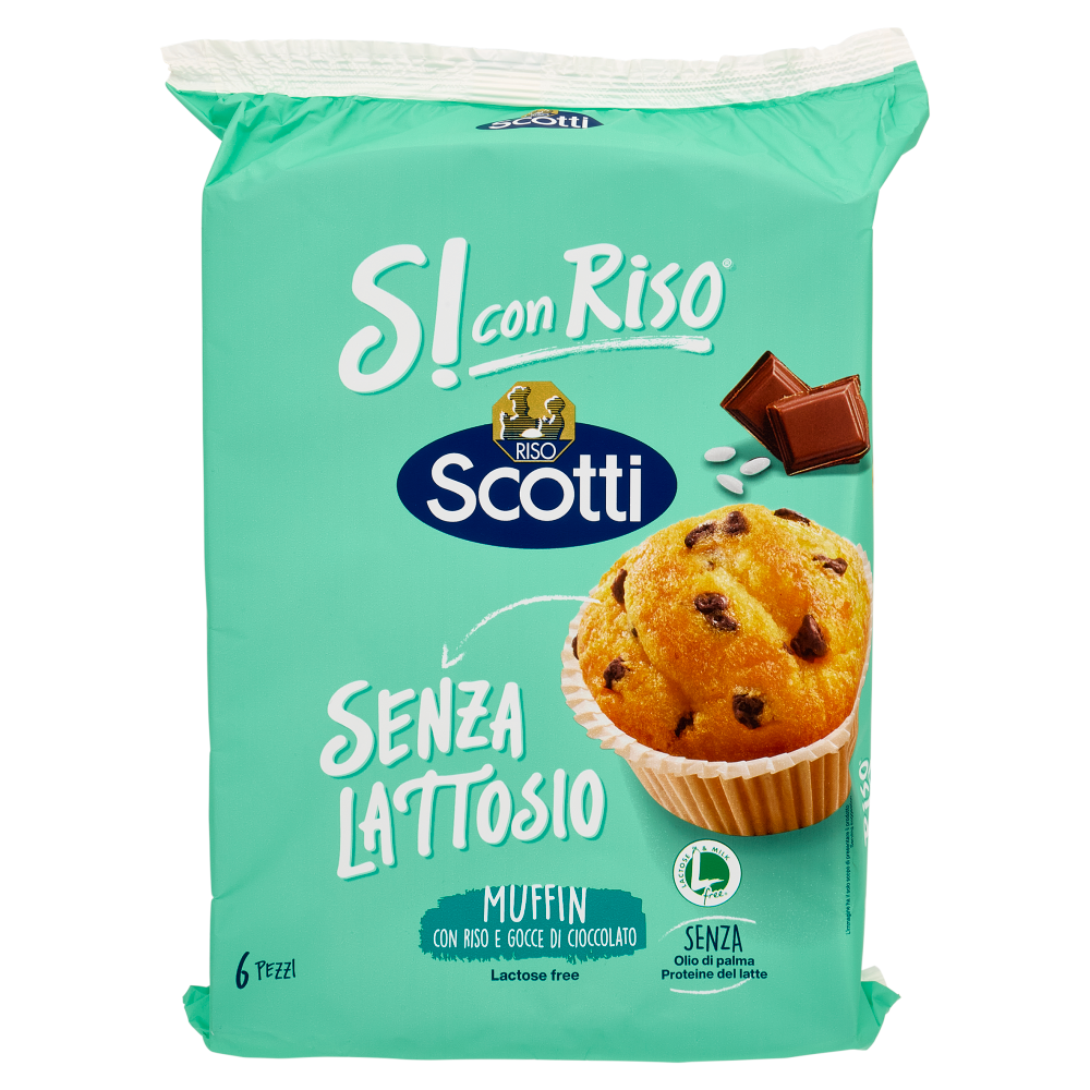 Riso Scotti Si con Riso Senza Lattosio Muffin con Riso e Gocce di Cioccolato 6 x 37 g