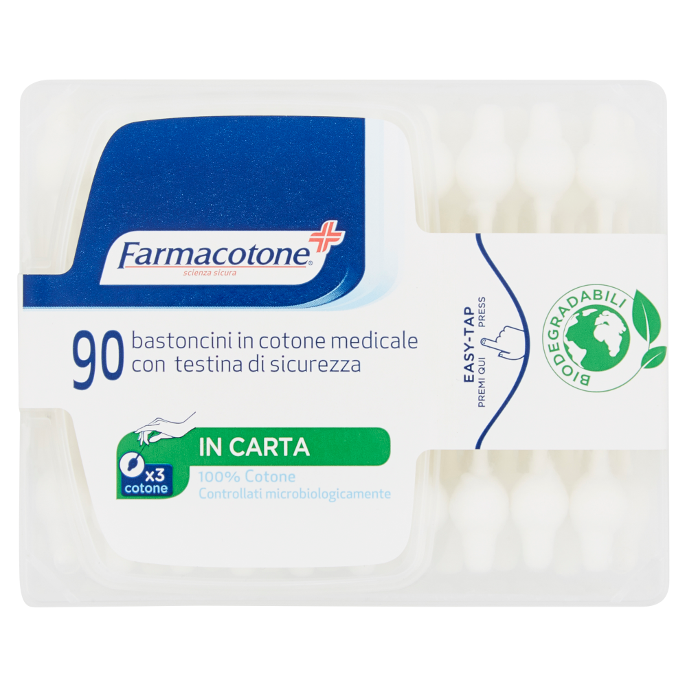 Farmacotone bastoncini in cotone medicale con testina di sicurezza in Carta 90 pz