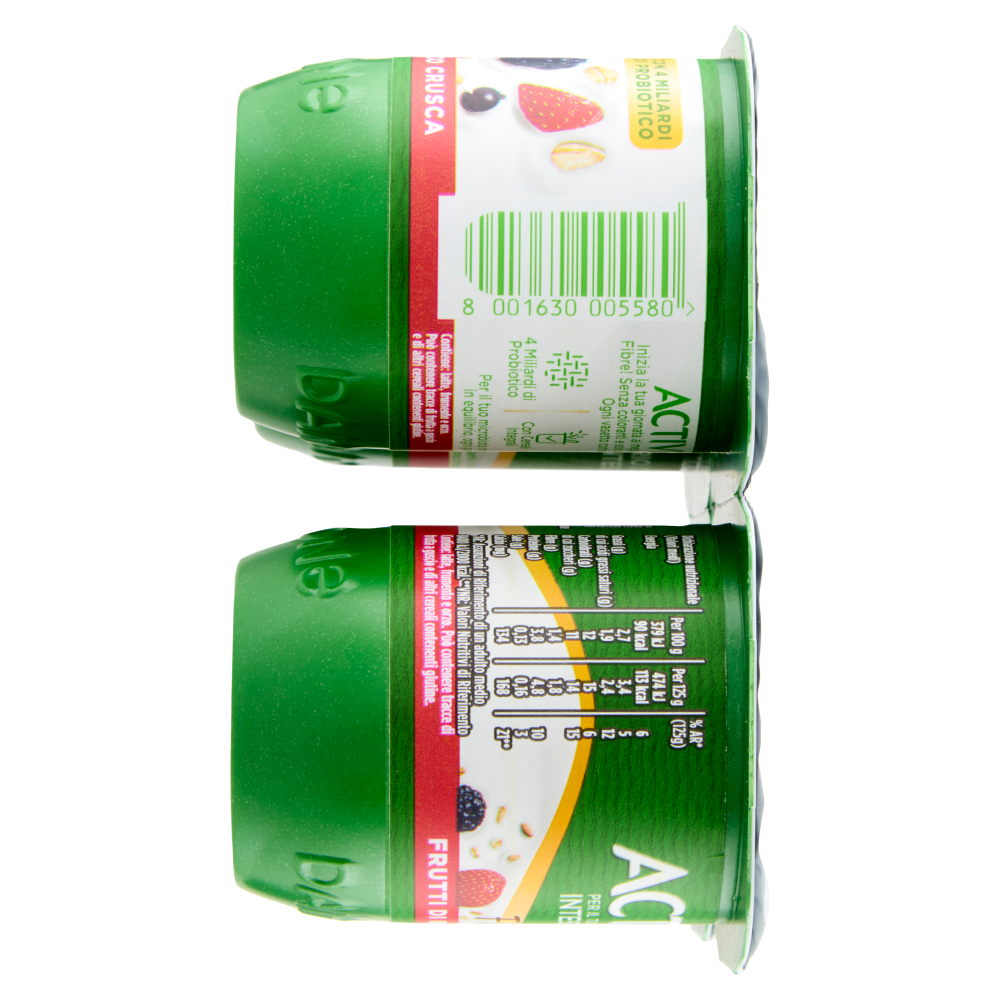 ACTIVIA Fibre Yogurt con Probiotico Bifidus, gusto Frutti di Bosco e Crusca, 4x125g