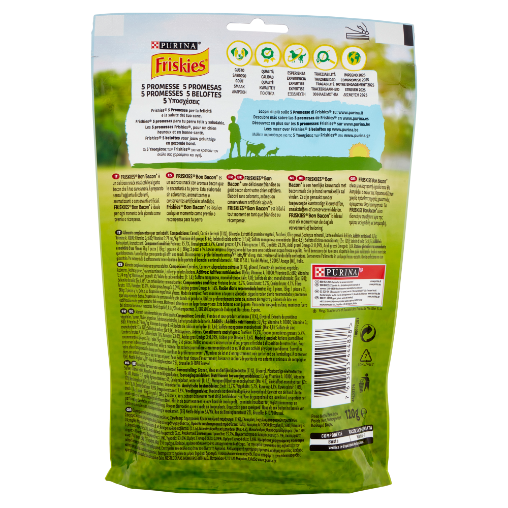 PURINA FRISKIES Bon Bacon Snack cane al gusto di Bacon busta 120 g