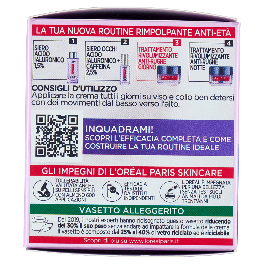 L'Oréal Paris Revitalift Filler Trattamento Rivolumizzante Anti-Rughe Giorno 50 ml