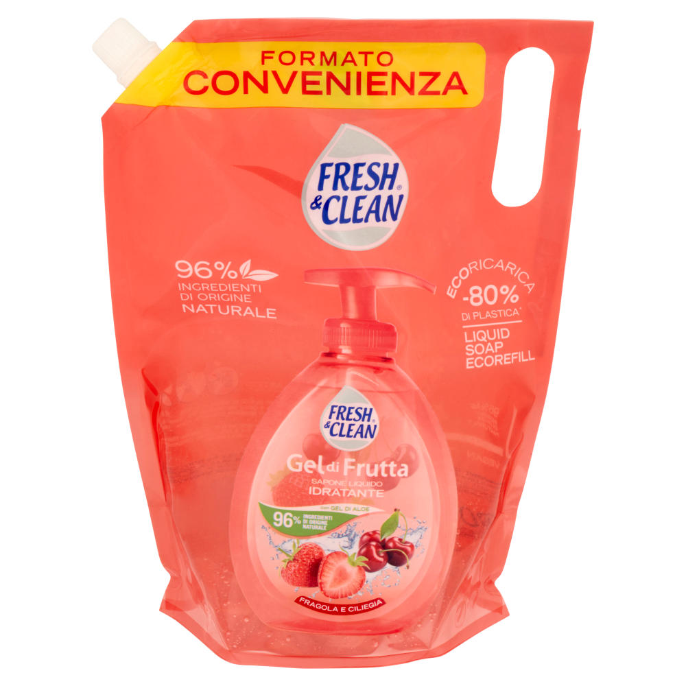 Fresh & Clean Gel di Frutta Sapone Liquido Idratante Fragola e Ciliegia ecoRicarica 1000 ml