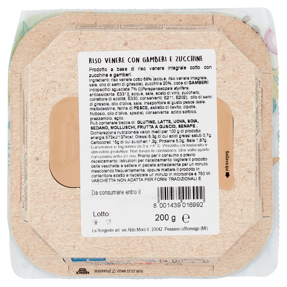 la Sorgente le Gioiose Riso Venere con zucchine e gamberi 200 g
