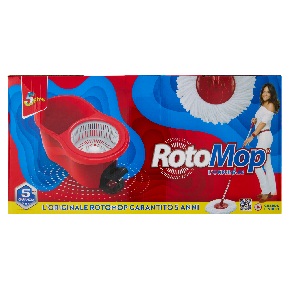 Super5 RotoMop Kit Secchio + Mop con Frange in Microfibra 100%