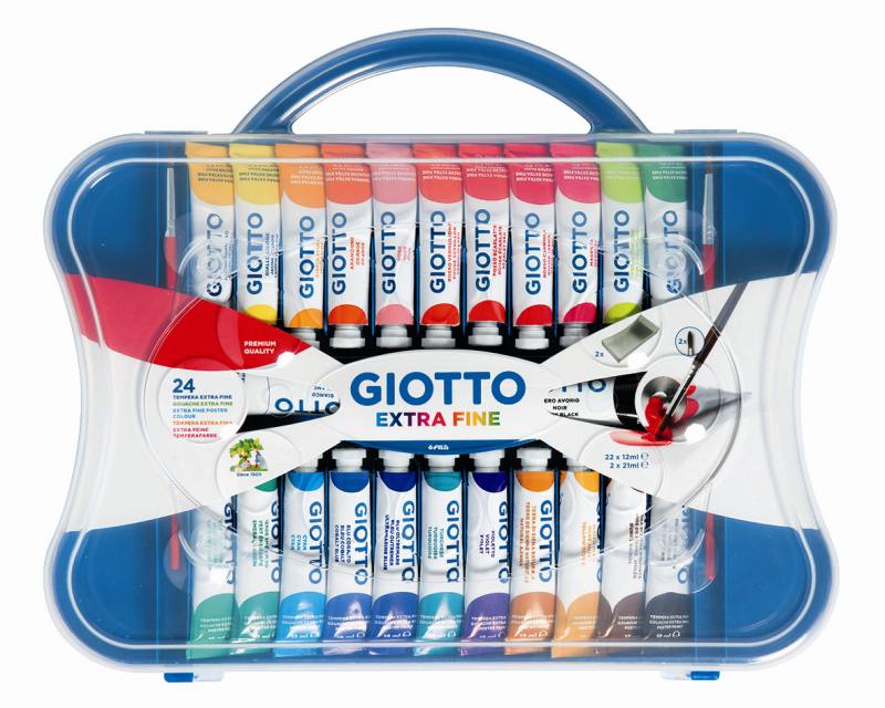 F.I.L.A. Valigetta 24 Tubi Tempera Giotto - Contiene 22 Tubetti Colore Da 12Ml, 2 Tubetti Bianco/Nero Da 21Ml E 2 Pennelli