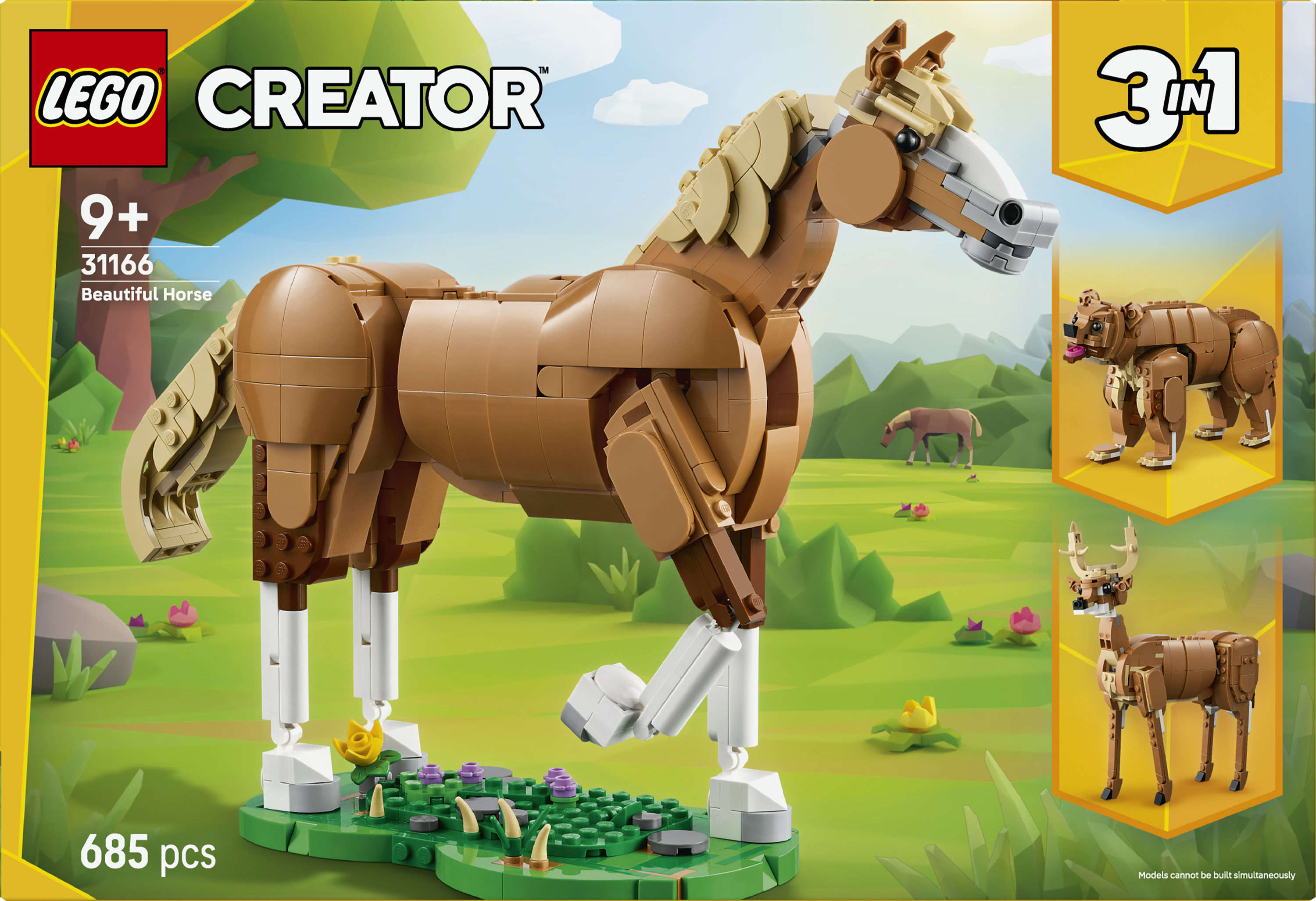 LEGO Creator 3in1 31166 Cavallo Meraviglioso, Giocattolo con Animale Trasformabile in Orso o in Cervo, Regalo per Bambini 9+