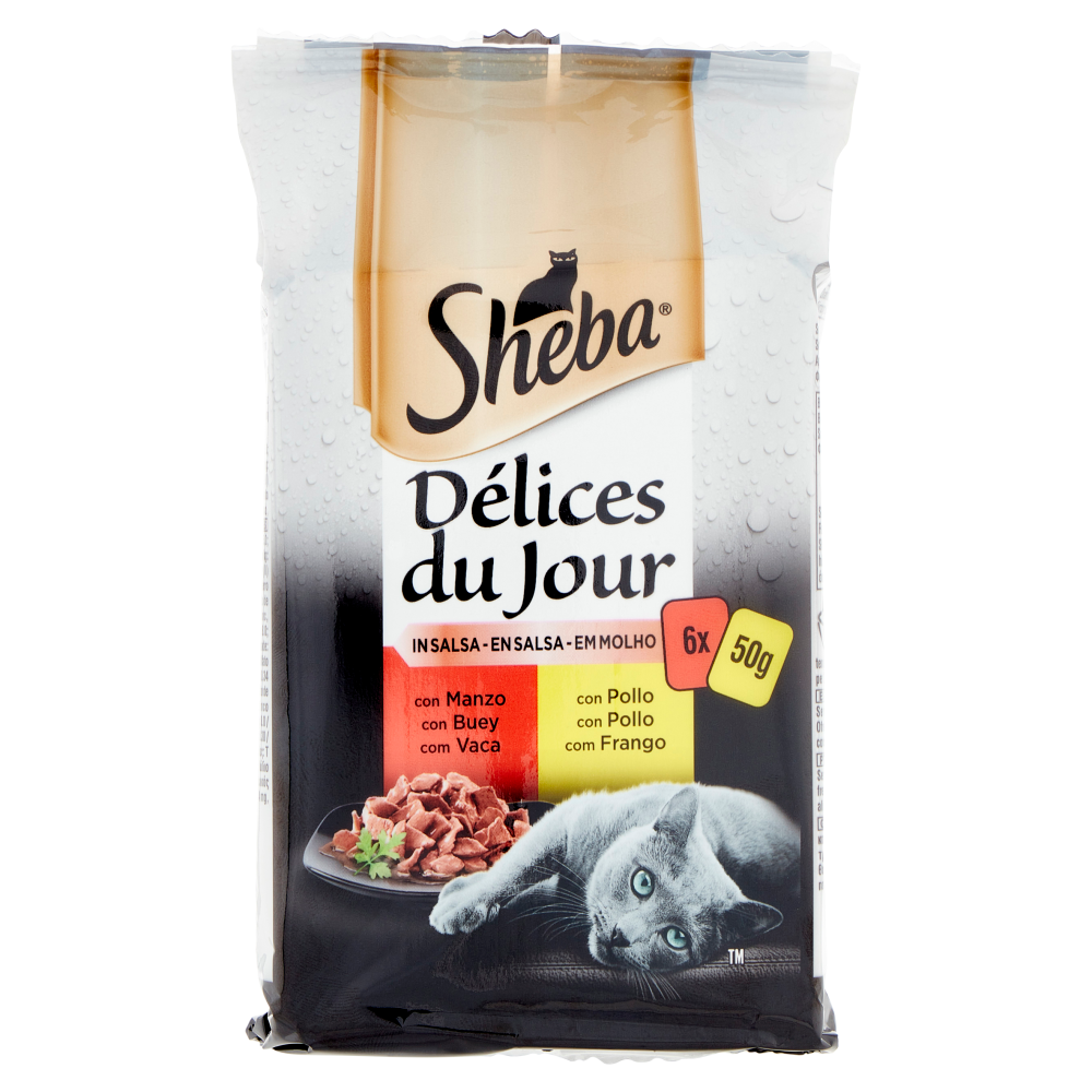 Sheba Délices du Jour Cibo Umido Gatto in Salsa con Manzo e Pollo 6 x 50 g