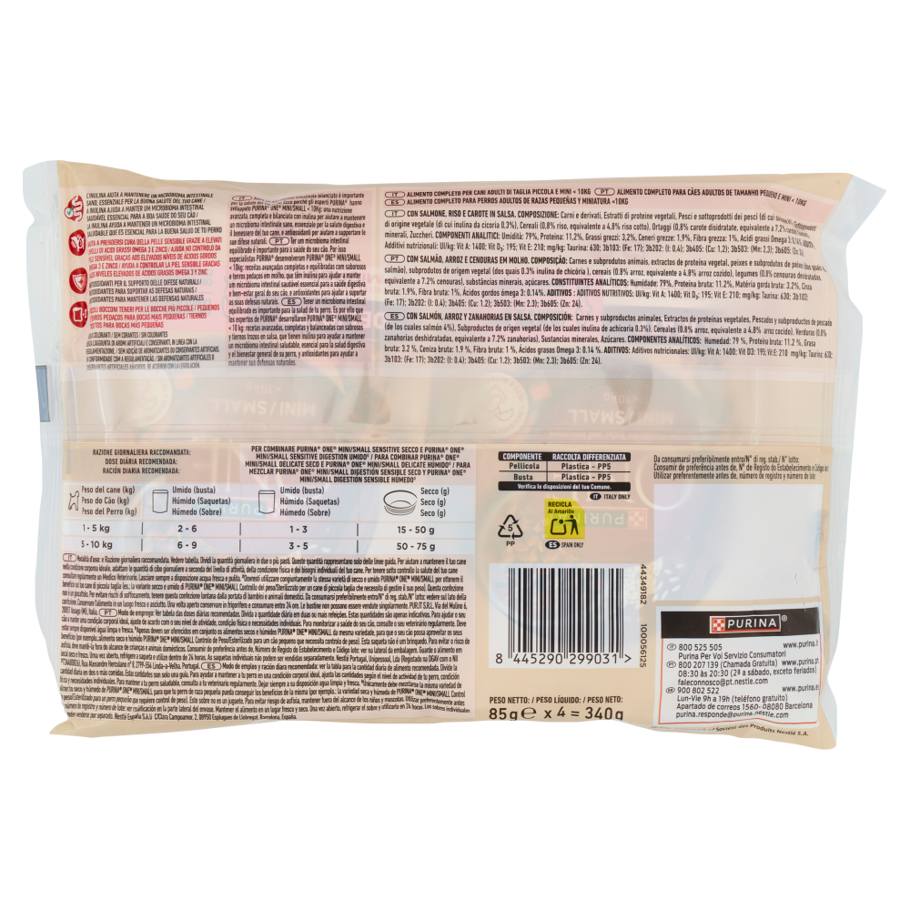 PURINA ONE Mini/Small Delicate con Salmone, Riso e Carote in Salsa 4 x 85g