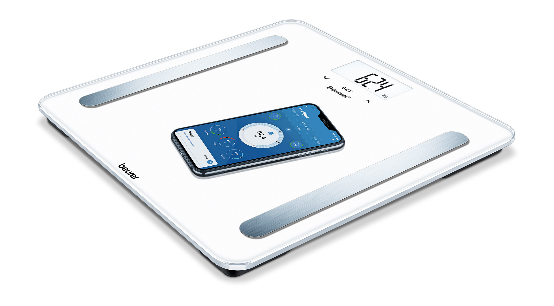 Beurer BF 600 Pure White Bilancia Diagnostica con Connettivita Bluetooth, bianco, lcd