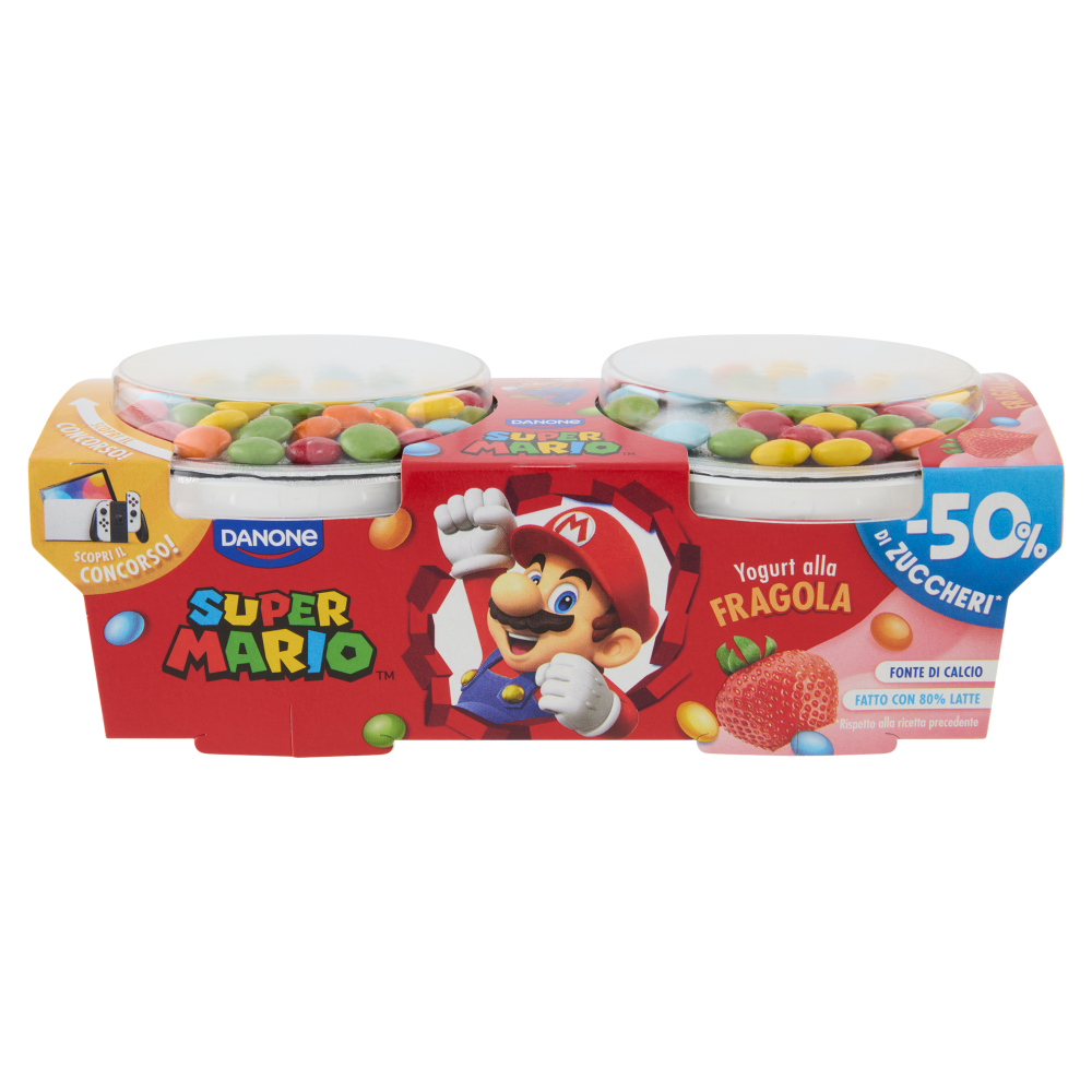 DANONE Super Mario, Yogurt gusto Fragola con Confettini, 2x110g