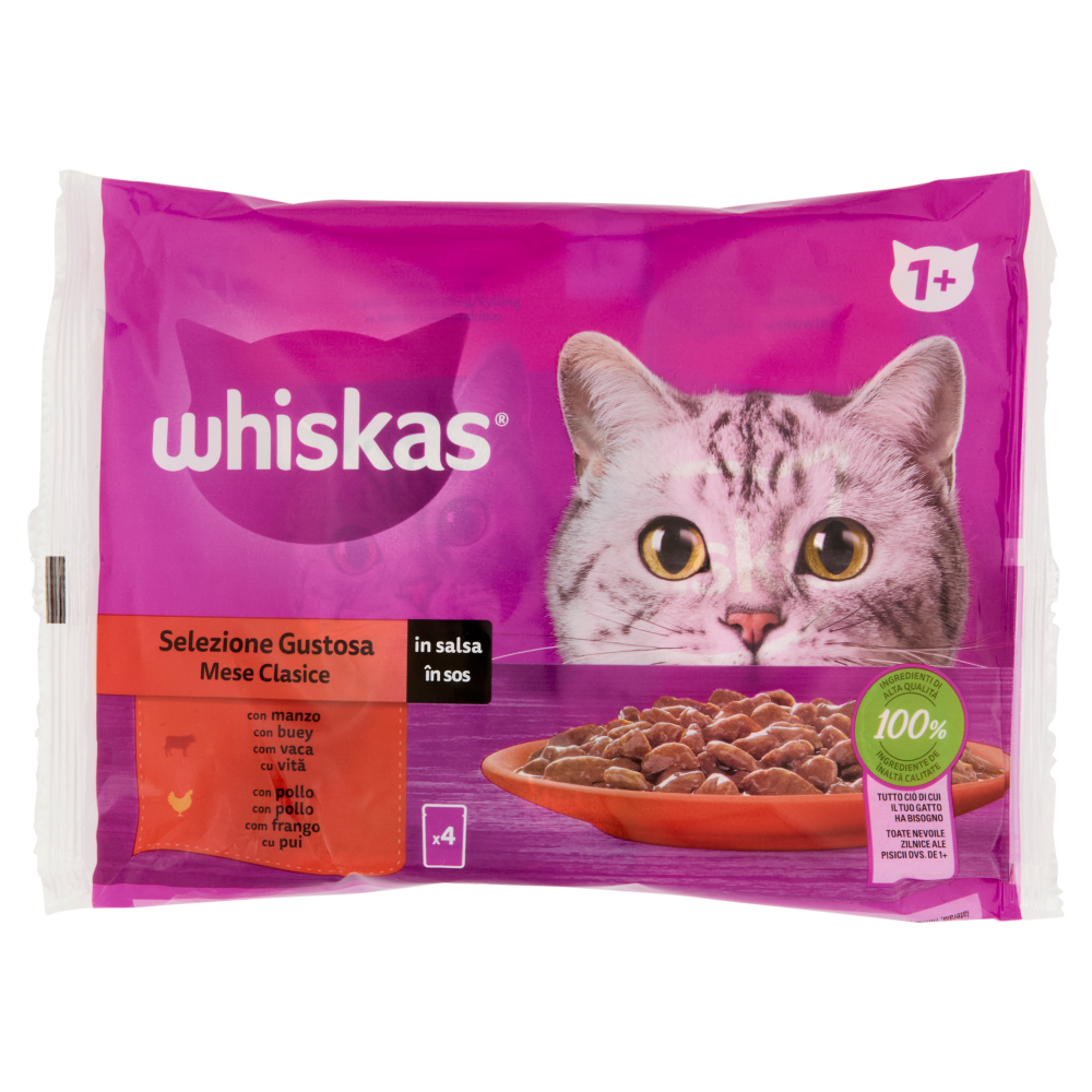 Whiskas Selezione Gustosa in salsa con manzo, con pollo 4x85g
