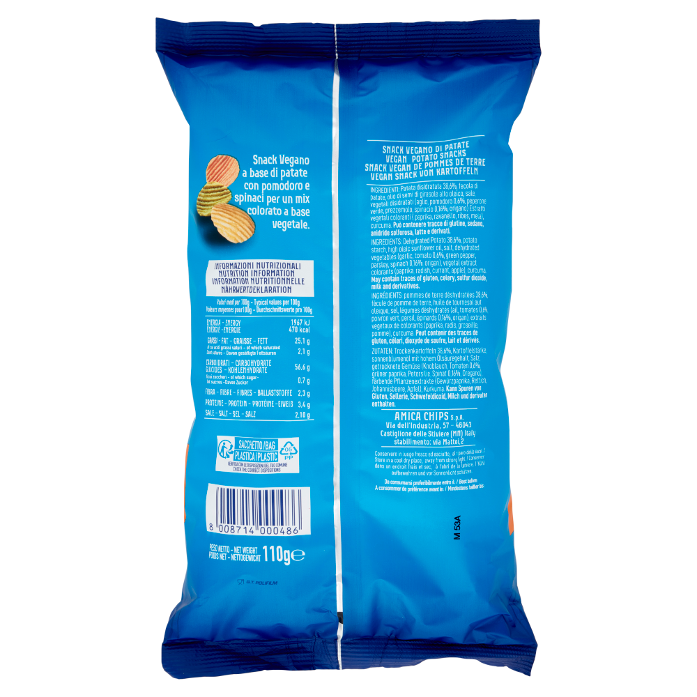 Amica Chips Veggy Vegan Mix con mix di Pomodori Patate Spinaci 110 g