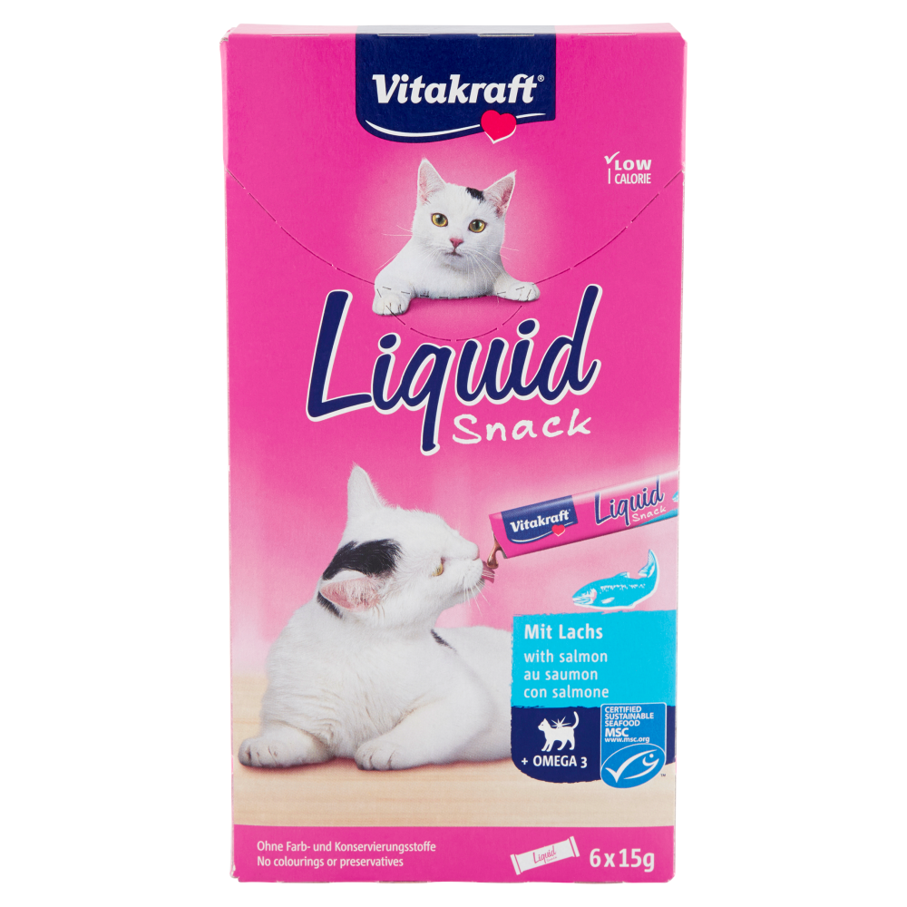Vitakraft Liquid Snack con salmone + Omega 3 6 x 15 g