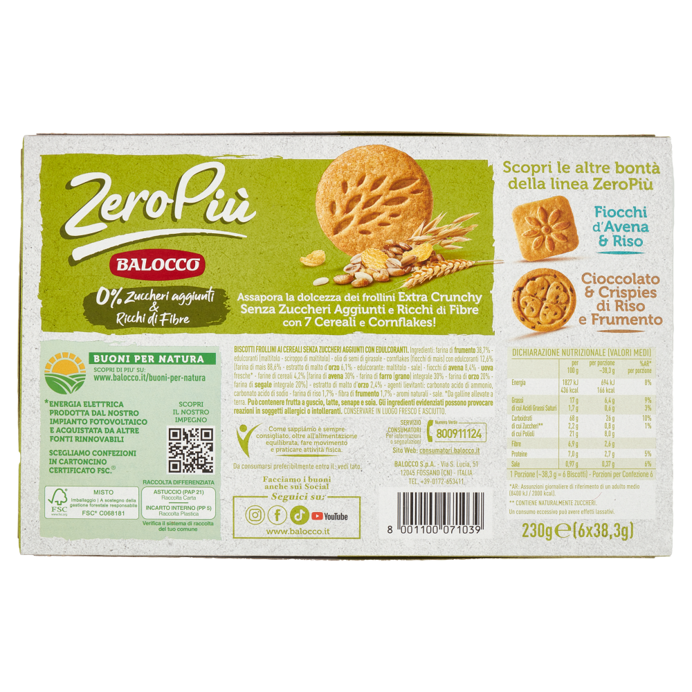 Balocco ZeroPiù 7 Cereali & Corn Flakes 6 x 38,3 g